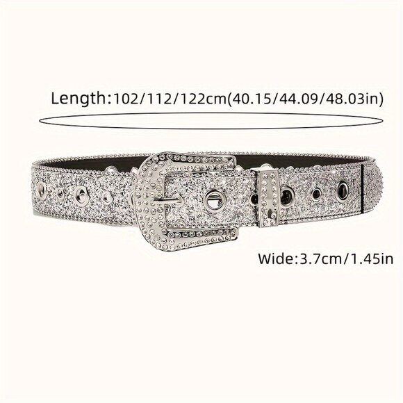 Sparkling Glitter PU Leather Belts Trendy Solid Color Y2K Waistband main image 5